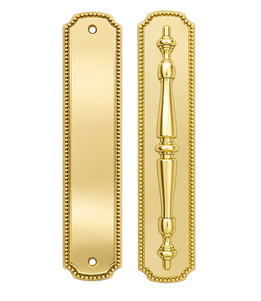 11 1/2 Inch Solid Brass Beaded Push & Pull Plate Set